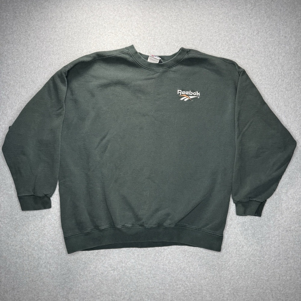 VTG Reebok Embroidered Logo Crewneck Sweatshirt Boxy Fade Made in USA Black XL